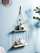 Axyaa Macrame Hanging Shelf: Handmade Rustic Wood Display Stand for Photos & Plants