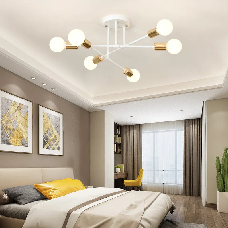 Nordic Modern Golden Iron Art Chandeliers for Bedroom, Study, and Restaurant by Axyaa