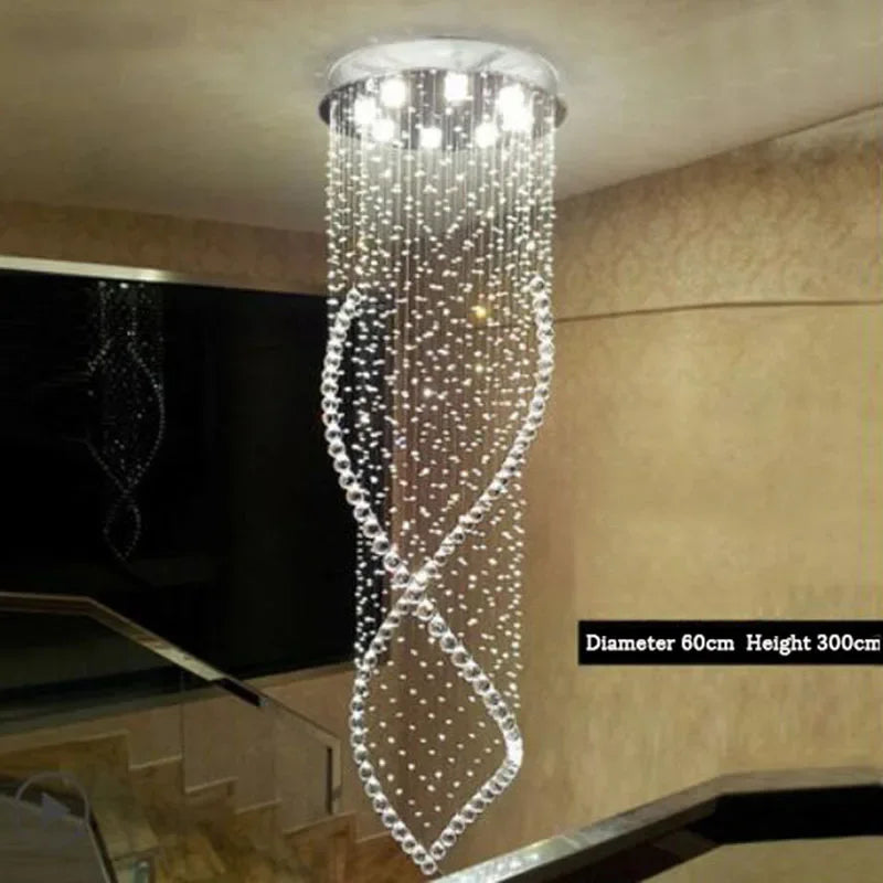 Axyaa Crystal Chandelier: Modern LED Pendant Light for Duplex Stairs, Kitchen, Dining Room.