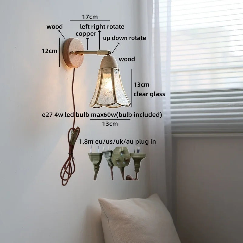 Axyaa Clear Glass LED Wall Light with Pull Wire Switch