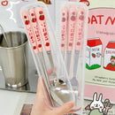 Axyaa Strawberry Korean Cutlery Set with Case, Stainless Steel, Portable Utensils