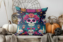 Axyaa Halloween Skeleton Witch Motorcycle Pattern Cushion Cover for Sofa Bedroom Car