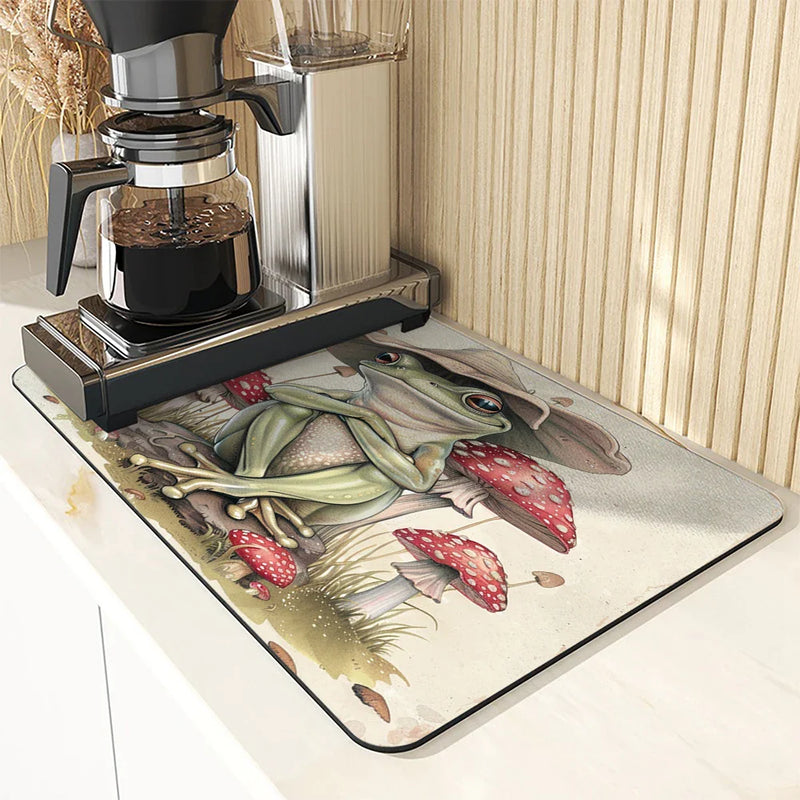 Axyaa Watercolor Frog Mushroom Kitchen Drying Mat
