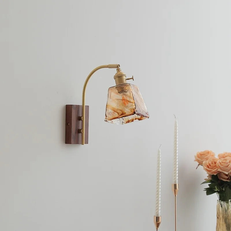 Axyaa Glass Walnut LED Wall Light Fixtures for Modern Home Decor