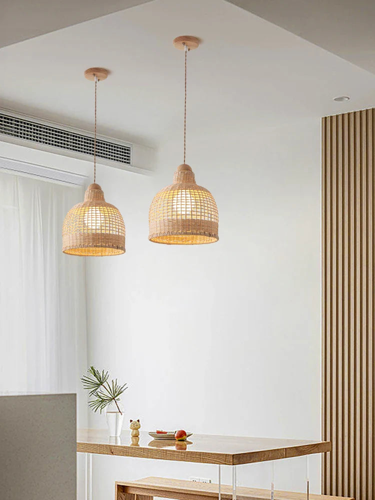 Axyaa Bamboo Pendant Lamps: Handmade Wabi Sabi American Country Style for Living, Dining, Bar