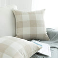 Axyaa Buffalo Plaid Check Throw Pillow Covers in Blue White Orange Ivory.