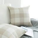 Axyaa Buffalo Plaid Check Throw Pillow Covers in Blue White Orange Ivory.