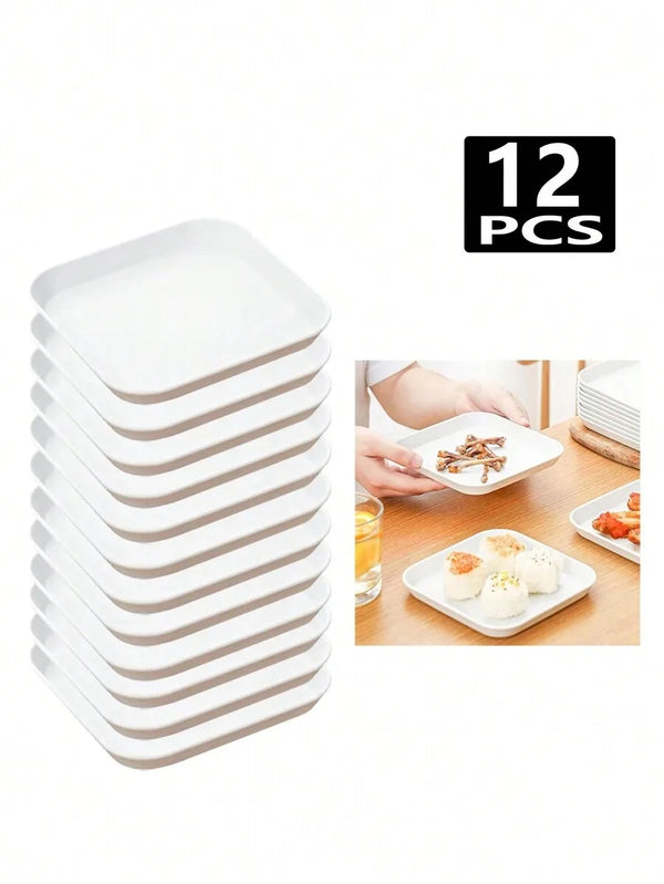 Axyaa White Plastic Square Dessert Plate Set for Family Camping, Picnic, Restaurant