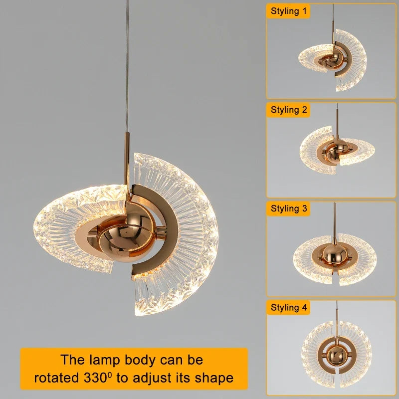 Axyaa Rotatable LED Round Pendant Lamp for Indoor Living Room Art Decor