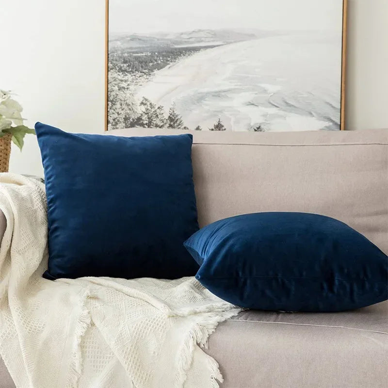 Blue Velvet Cushion Cover for Stylish Home Decor by Axyaa