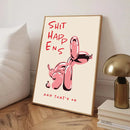 Axyaa Black Balloon Dog Canvas Painting with 'Shit Happens' Quote Wall Art
