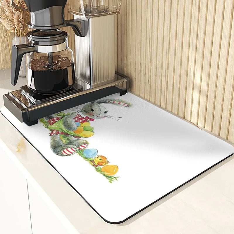 Easter Rabbit Print Kitchen Drying Mat Set by Axyaa
