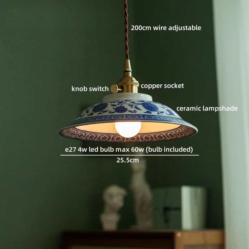 Axyaa White Ceramic Copper LED Pendant Lamp for Bedroom and Dining Table