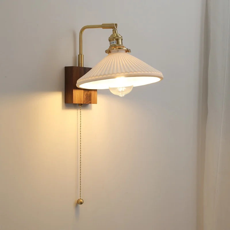 Axyaa Nordic LED Wall Lights: Modern Bedroom Living Room Pull Chain Lamp Copper