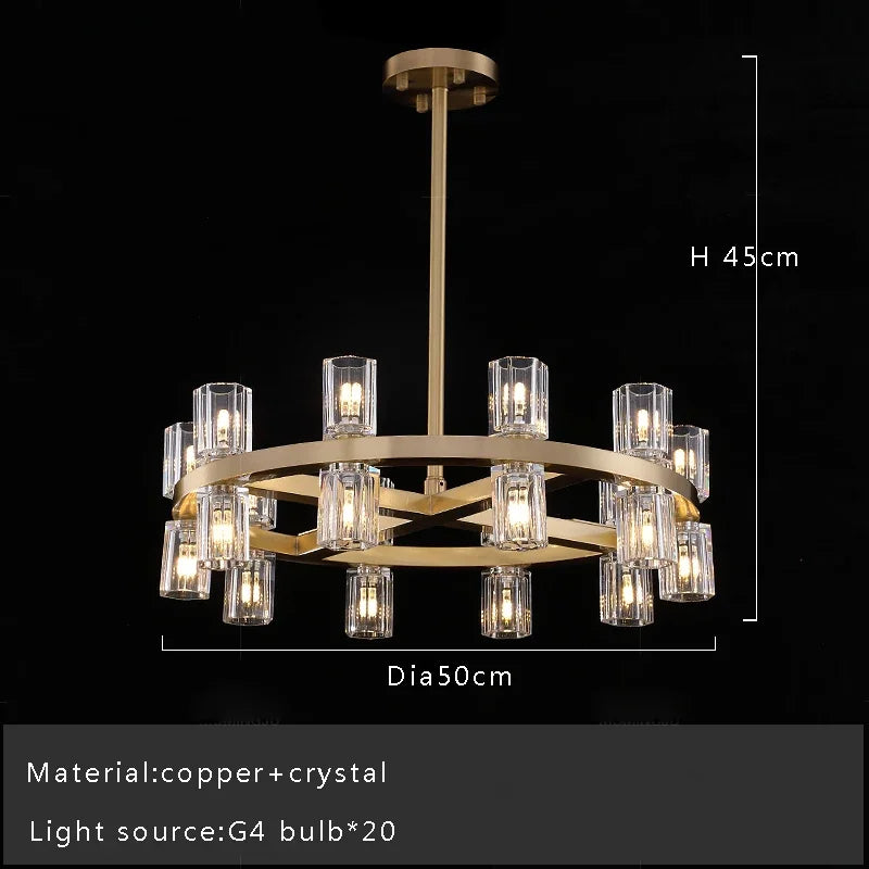 Axyaa Black Brass Crystal Chandelier - High Quality Luxury Ceiling Hanging Lamp