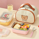 Axyaa Stainless Steel Divided Lunch Box with Spoon - Leak-proof Bento Container
