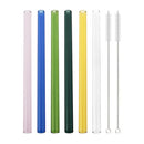 Axyaa Glass Straws Set of 6 with Cleaning Brushes | Reusable Colourful Drinking Straws