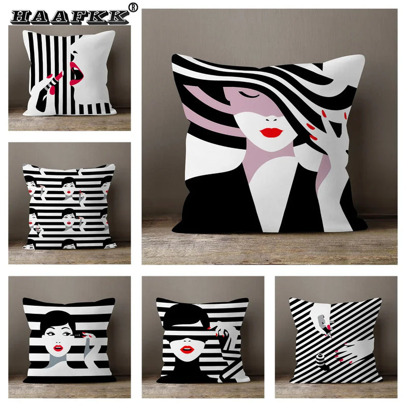 Axyaa Soft Velvet Beauty Pillowcase - Black & White Plush Cushion Cover