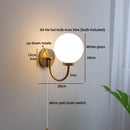 Axyaa Glass Ball LED Wall Light Fixture Gold Brass Base Nordic Bedroom Bedside Lamp