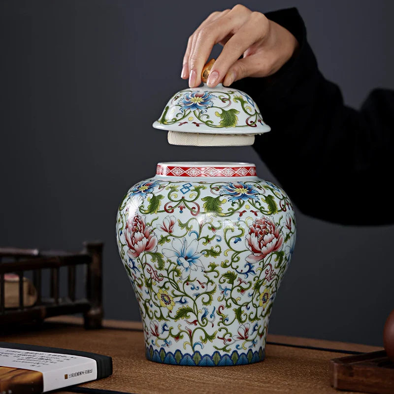 Axya Porcelain Tea Storage Jar Vintage Chinese Kitchen Container