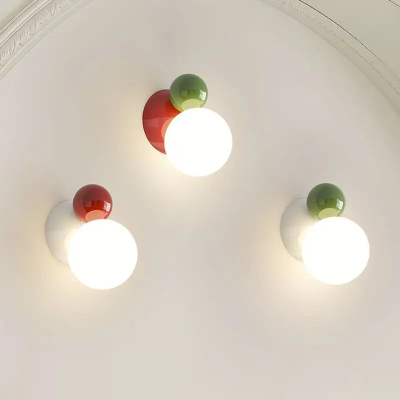 Axyaa LED Wall Light Red Green White Metal Kids Room Sconce White Acrylic Ball