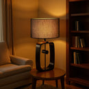 Axyaa Black Iron Desk Lamp with Linen Fabric Shade & E27 LED Bulb
