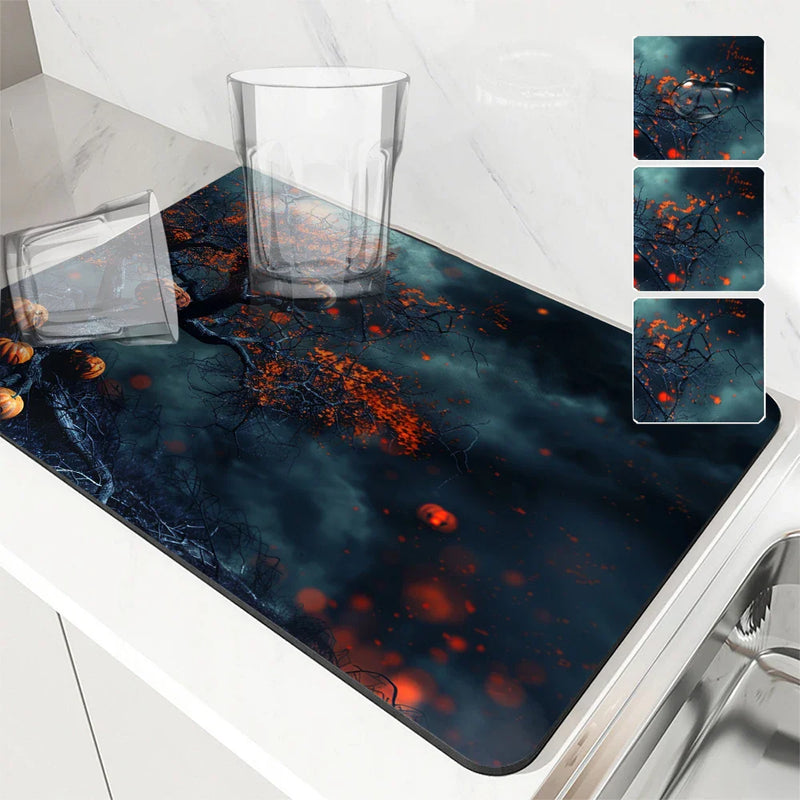 Axyaa Halloween Desk Drain Pad Non-slip Kitchen Mat