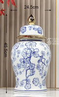 Axyaa Blue White Porcelain Jar Gold Edged Ceramic Vase Dried Flower Arrangement