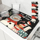 Axyaa Christmas Kitchen Dish Mat - Absorbent & Anti-Slip Large Drying Pad