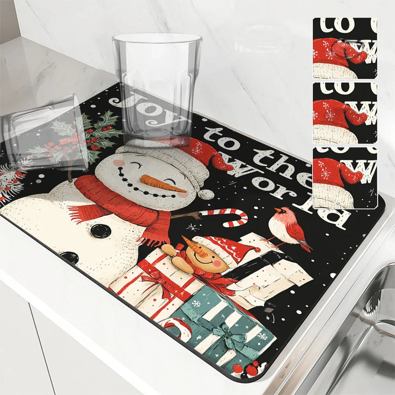 Axyaa Christmas Coffee Dish Mat Large Kitchen Absorbent Anti-slip Draining Pad