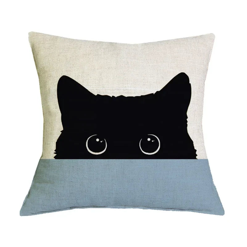 Black Cat Printed Cushion Cover for Home Sofa Car Decor - Axyaa Brand