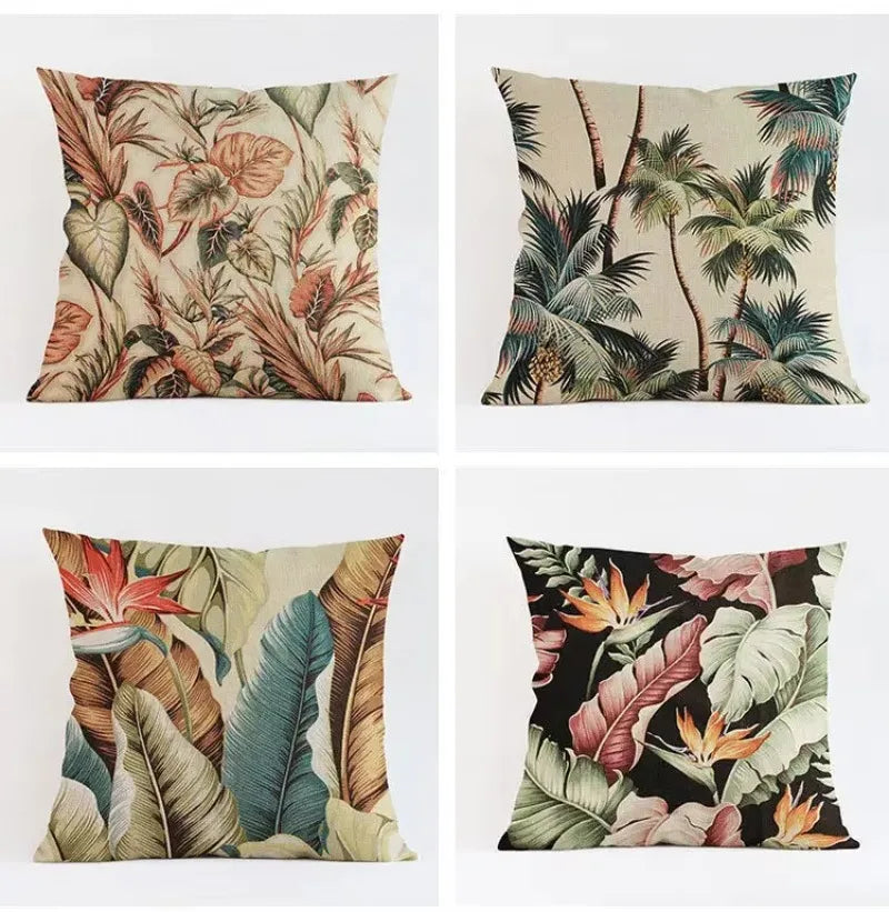 Axyaa Tropical Plant Leaves Cushion Cover for Home Decor