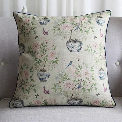 Axyaa Soft Velvet/Cotton Linen Cushion Cover Shabby Chic Floral Pink Blue 45x45cm