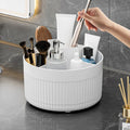 Axyaa Makeup Brush Holder Box, 360° Rotating Organizer, 5-Slot Cup for Cosmetics & Pens