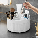 Axyaa Makeup Brush Holder Box, 360° Rotating Organizer, 5-Slot Cup for Cosmetics & Pens
