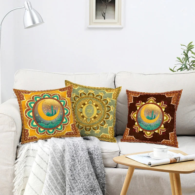 Axyaa Short Plush Moon Printed Cushion Cover for Farmhouse Sofa Decor