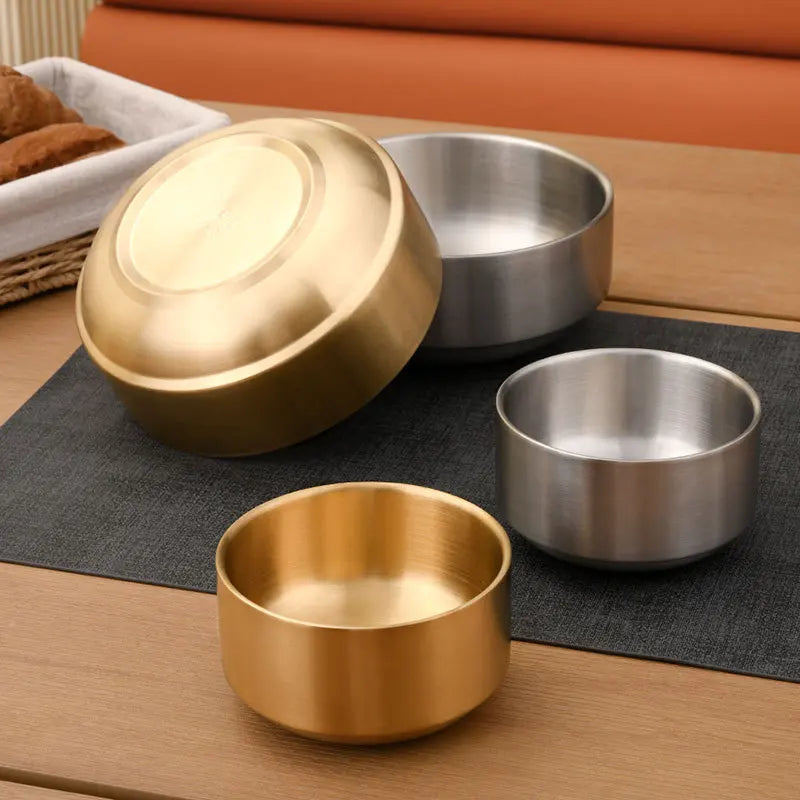 Axyaa Stainless Steel Ramen Bowl Double Layer Fruit Salad Soup Bowls Gold Silver