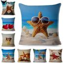 Axyaa Starfish Print Linen Pillowcase for Home & Car Decor
