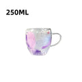 Axyaa Feather Glass Cups Set of 2 with Handles, Double Wall Design