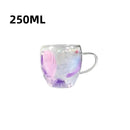 Axyaa Feather Glass Cups Set of 2 with Handles, Double Wall Design