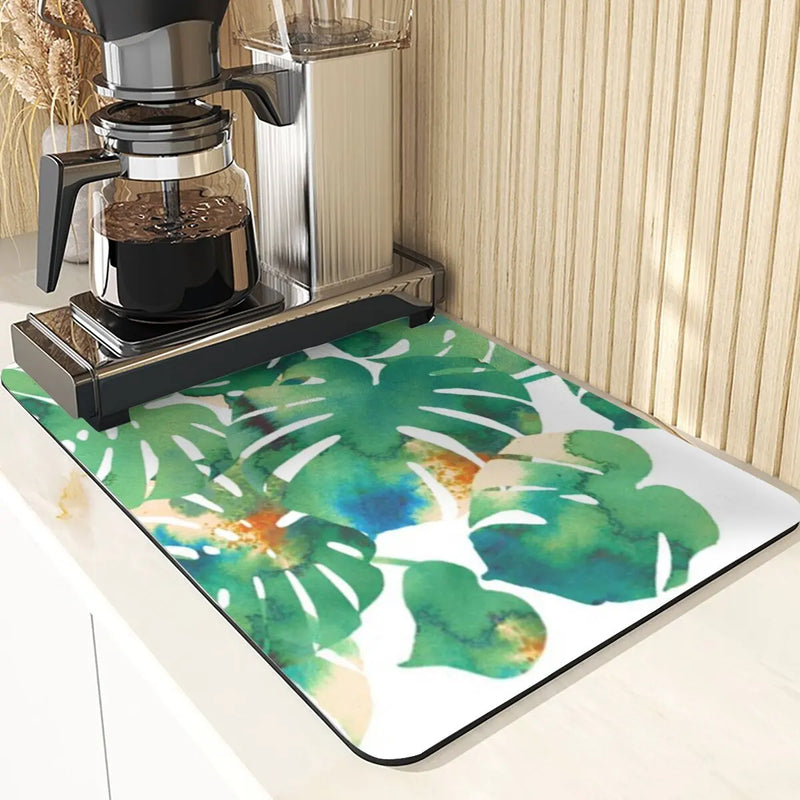 Axyaa Leaves Print Silicone Placemats - Absorbent Kitchen Dish Mat