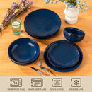 Axyaa Stoneware Dinner Set Blue Embossment Plates 16/32 Piece - Dinnerware Bowls Plates