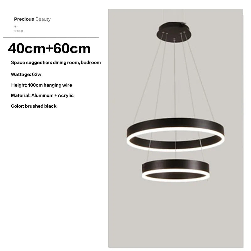 Axyaa Black LED Ring Chandelier Ceiling Light, Modern Circular Pendant for Kitchen, Living, and Dining Rooms.