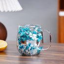 Axyaa Double-Walled Glass Cup with Handle- High Borosilicate Coffee Mug, Floral Design