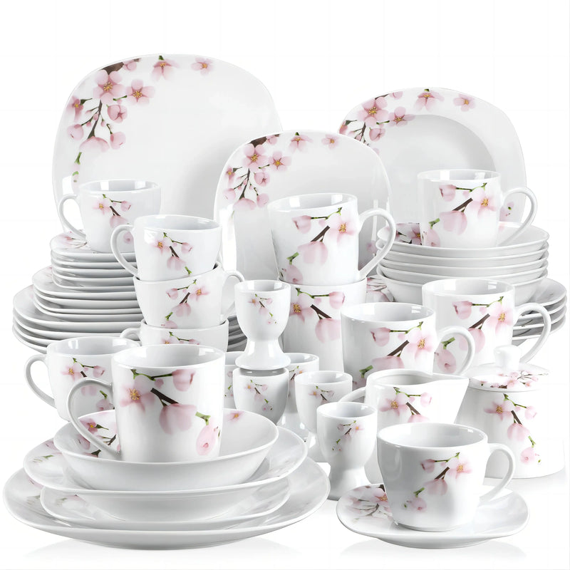 Axya Porcelain Dinner Set with Egg Cup, Cup, Plate, Bowl, Mug, and Pot
