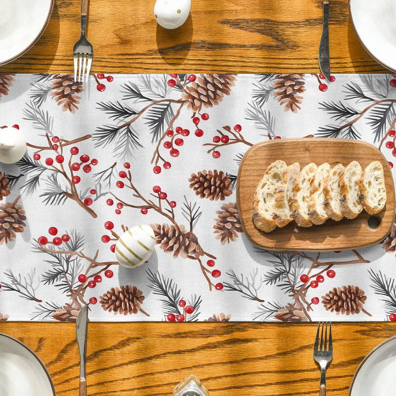 Festive Fir Pine Berry Table Runner by Axyaa for Dining & Party Decor