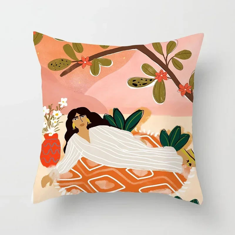 Axyaa Women Flower Oil Painting Decorative Pillowcase for Home Sofa Decor