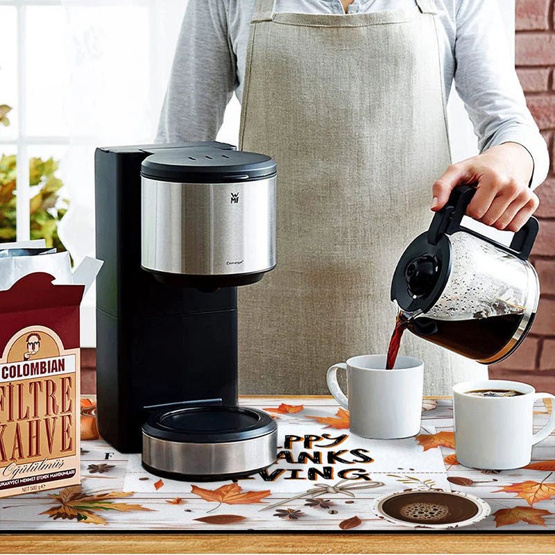 Thanksgiving Watercolor Coffee Drying Mat by Axyaa - Non-Slip Absorbent Kitchen Mat