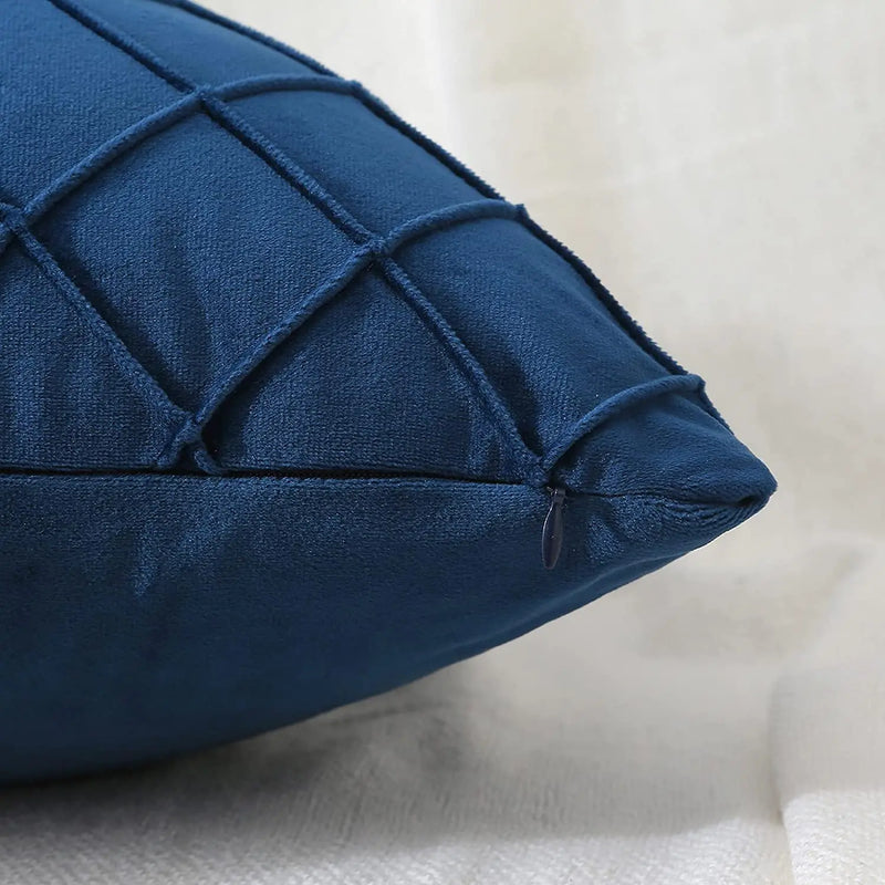 Axyaa Blue Velvet Plaid Cushion Cover for Stylish Living Room Décor