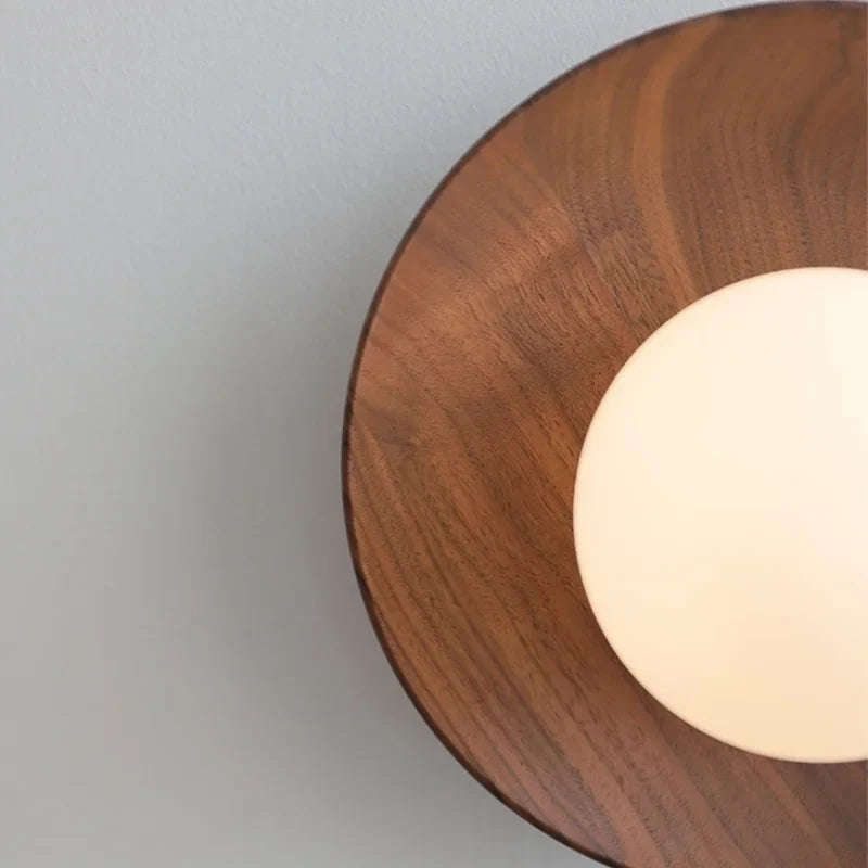 Axyaa White Glass Ball LED Wall Lamps With Switch - Modern Wooden Stair Light Fixtures.